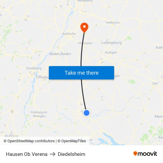 Hausen Ob Verena to Diedelsheim map