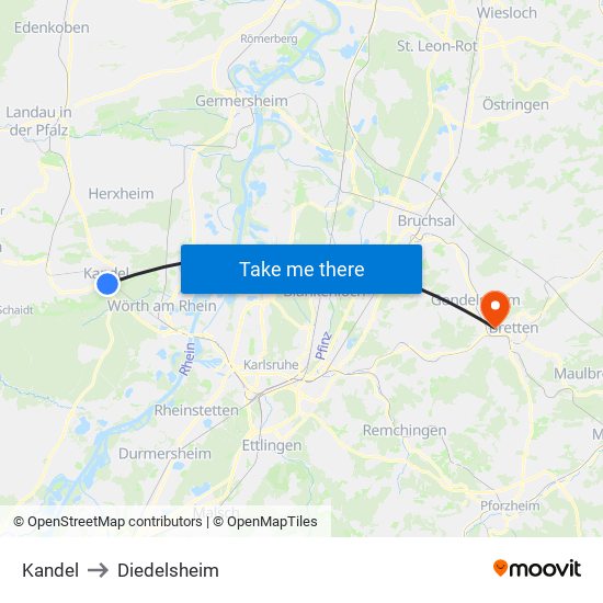 Kandel to Diedelsheim map