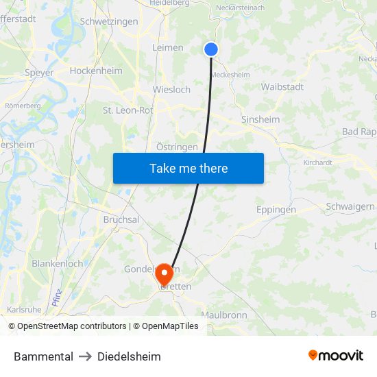 Bammental to Diedelsheim map