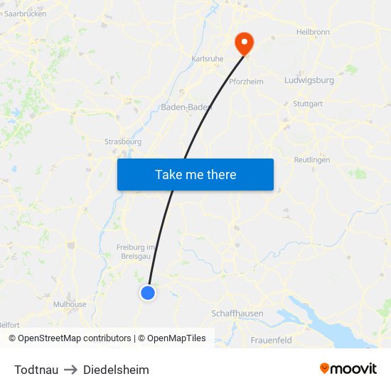 Todtnau to Diedelsheim map
