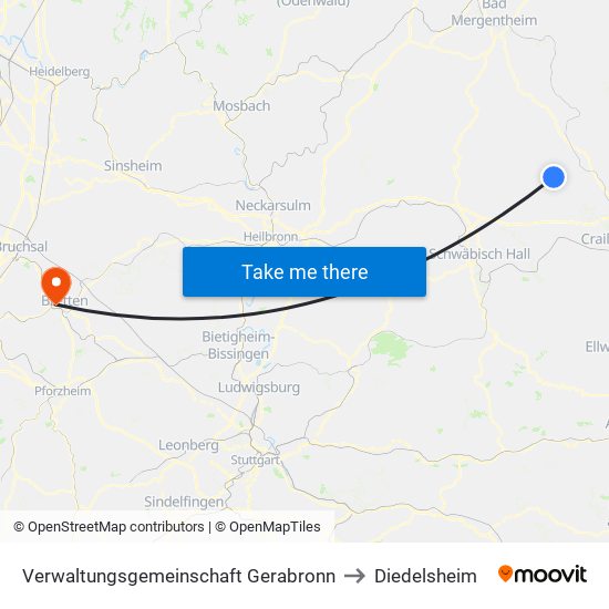 Verwaltungsgemeinschaft Gerabronn to Diedelsheim map