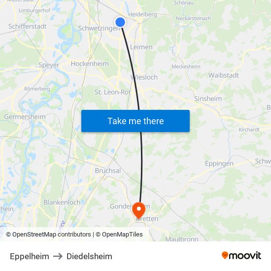 Eppelheim to Diedelsheim map