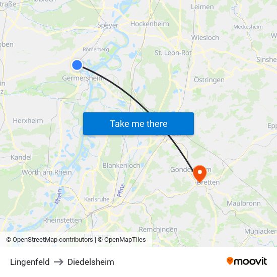 Lingenfeld to Diedelsheim map