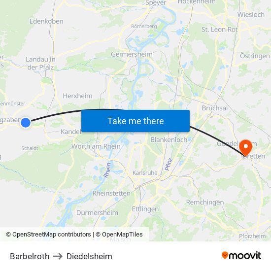 Barbelroth to Diedelsheim map