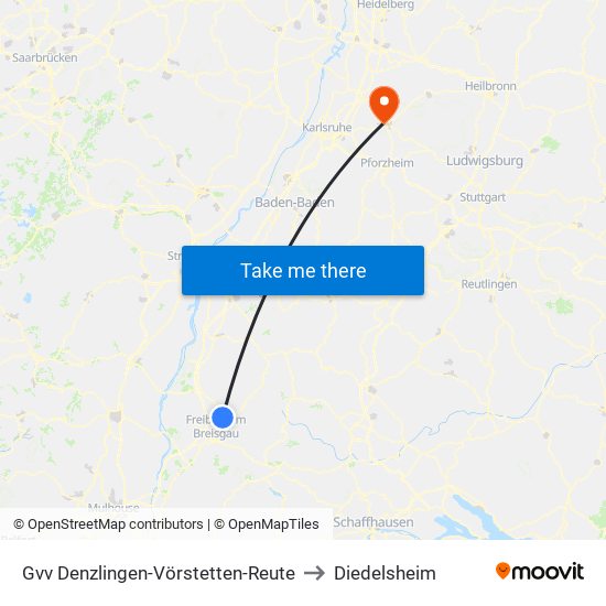 Gvv Denzlingen-Vörstetten-Reute to Diedelsheim map
