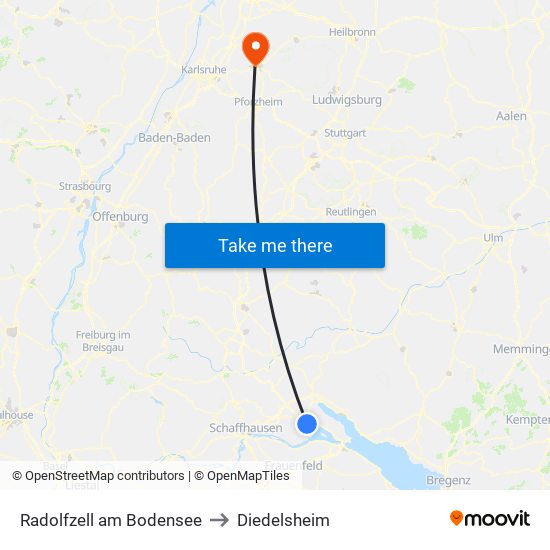 Radolfzell am Bodensee to Diedelsheim map
