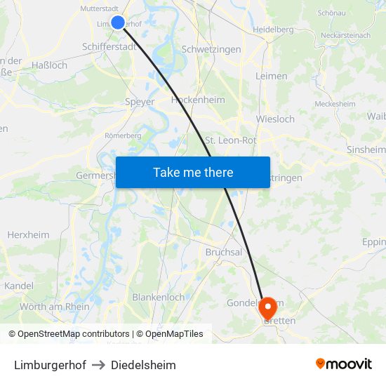 Limburgerhof to Diedelsheim map