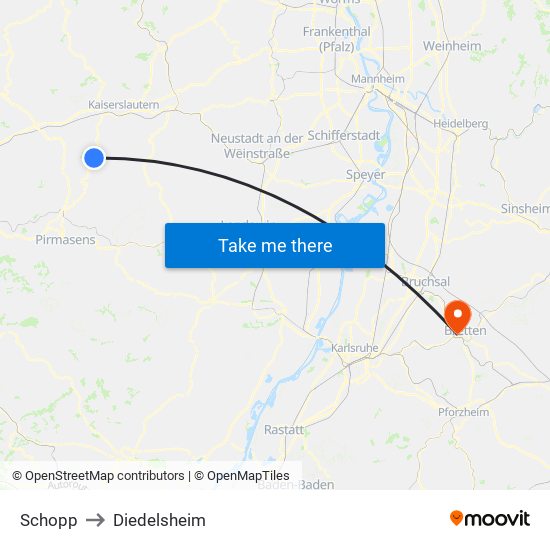 Schopp to Diedelsheim map