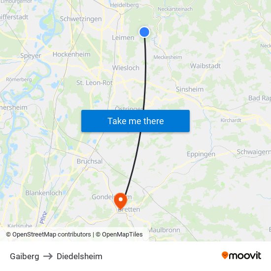 Gaiberg to Diedelsheim map