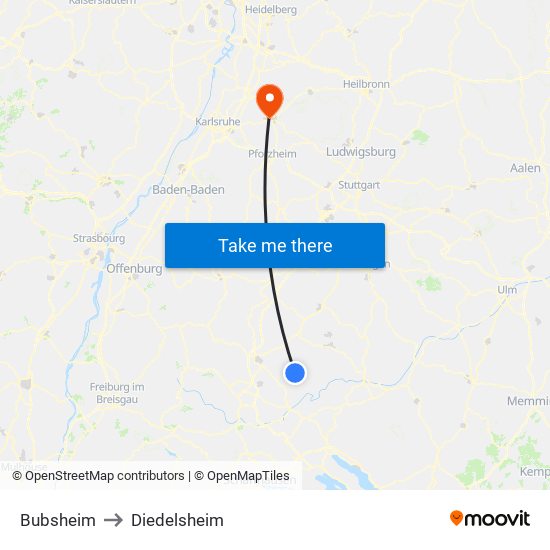 Bubsheim to Diedelsheim map