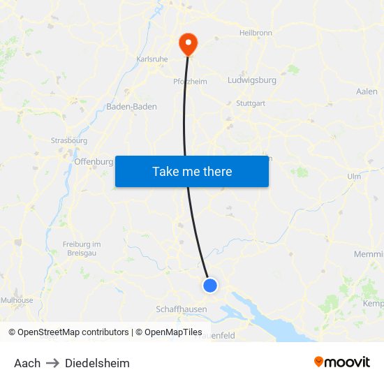 Aach to Diedelsheim map