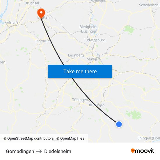 Gomadingen to Diedelsheim map