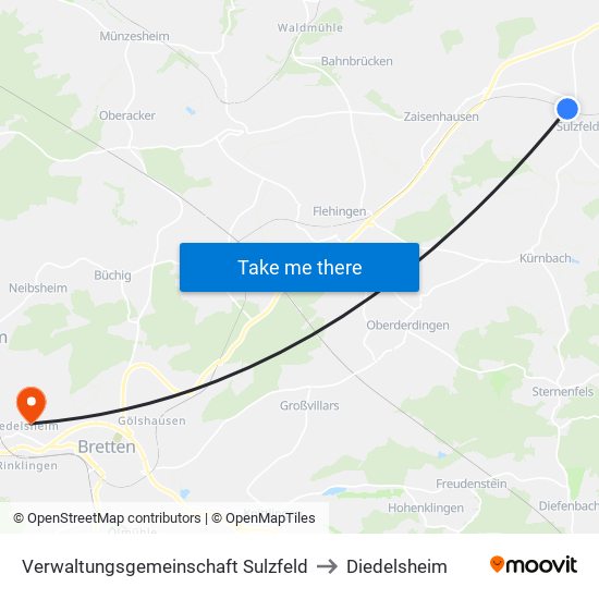 Verwaltungsgemeinschaft Sulzfeld to Diedelsheim map