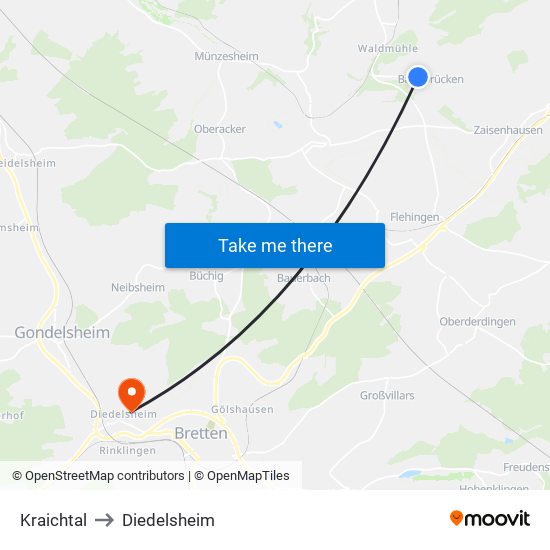 Kraichtal to Diedelsheim map