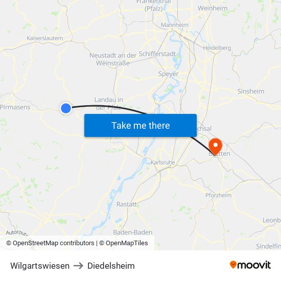 Wilgartswiesen to Diedelsheim map