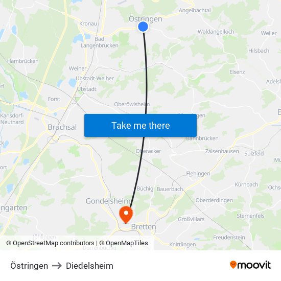 Östringen to Diedelsheim map