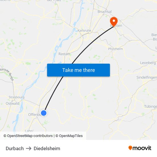 Durbach to Diedelsheim map