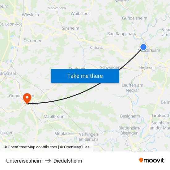 Untereisesheim to Diedelsheim map