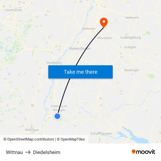 Wittnau to Diedelsheim map