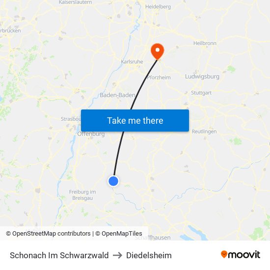 Schonach Im Schwarzwald to Diedelsheim map