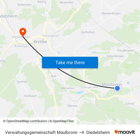 Verwaltungsgemeinschaft Maulbronn to Diedelsheim map