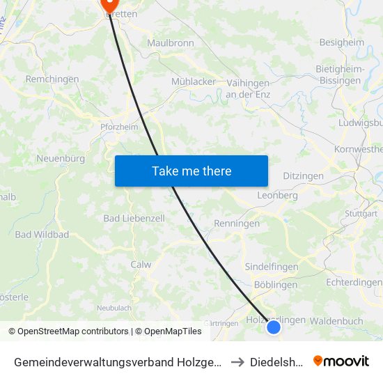 Gemeindeverwaltungsverband Holzgerlingen to Diedelsheim map