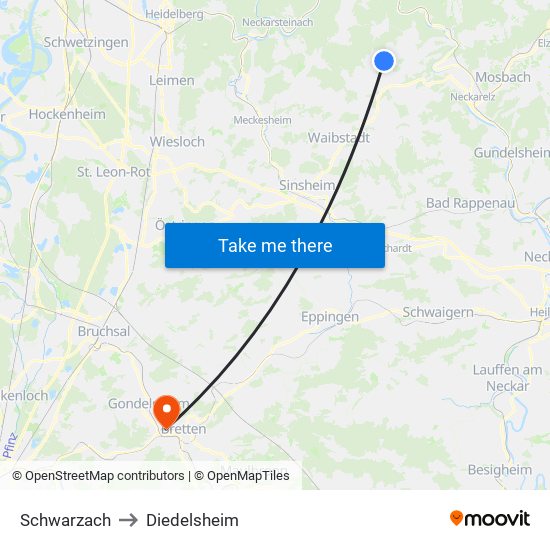 Schwarzach to Diedelsheim map