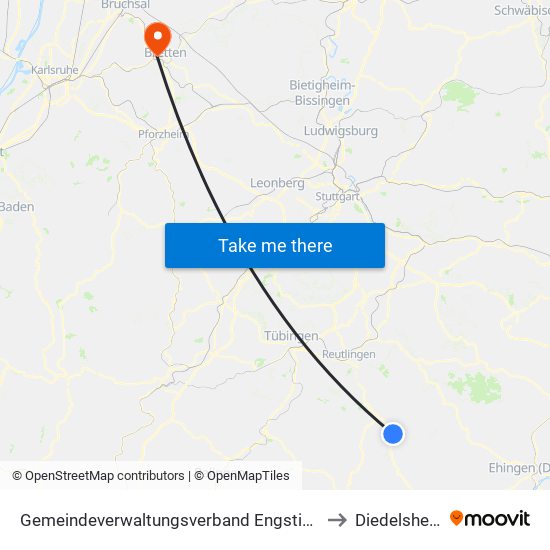 Gemeindeverwaltungsverband Engstingen to Diedelsheim map