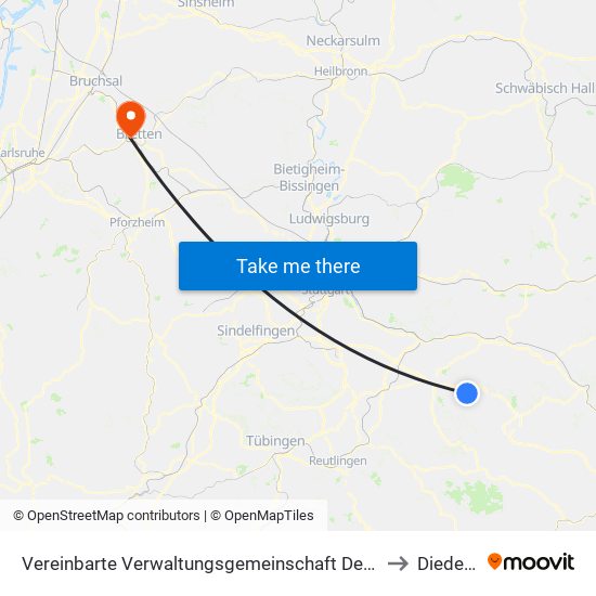 Vereinbarte Verwaltungsgemeinschaft Der Stadt Weilheim An Der Teck to Diedelsheim map