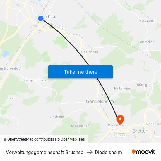 Verwaltungsgemeinschaft Bruchsal to Diedelsheim map