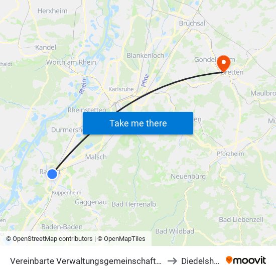 Vereinbarte Verwaltungsgemeinschaft Rastatt to Diedelsheim map