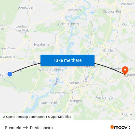 Steinfeld to Diedelsheim map