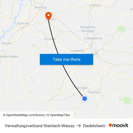 Verwaltungsverband Steinlach-Wiesaz to Diedelsheim map