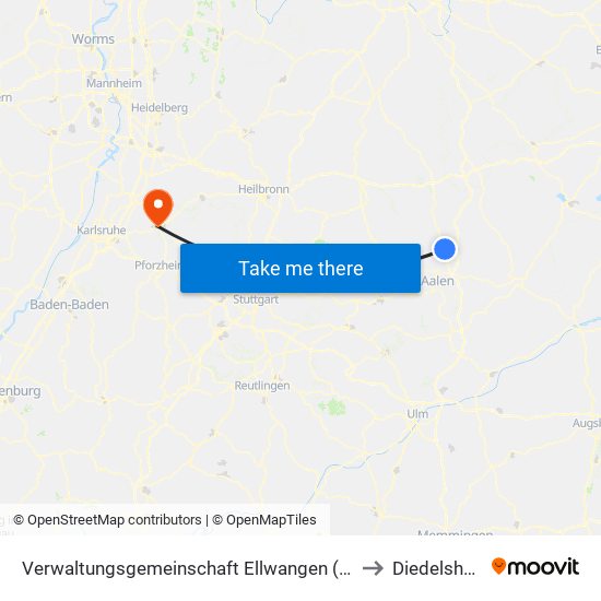 Verwaltungsgemeinschaft Ellwangen (Jagst) to Diedelsheim map