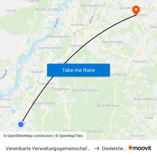 Vereinbarte Verwaltungsgemeinschaft Bühl to Diedelsheim map