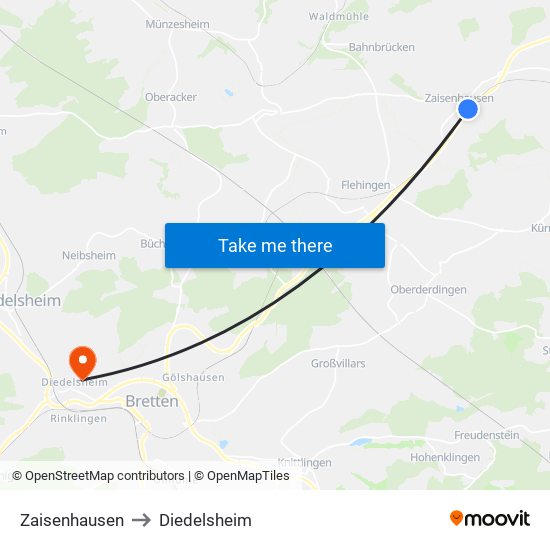 Zaisenhausen to Diedelsheim map