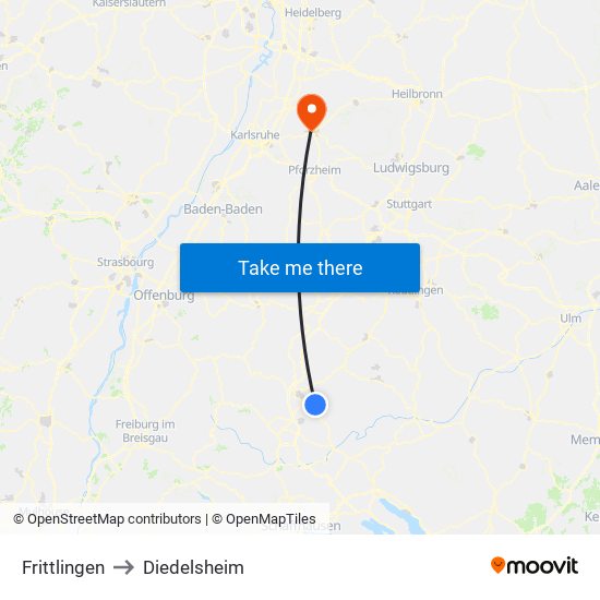 Frittlingen to Diedelsheim map