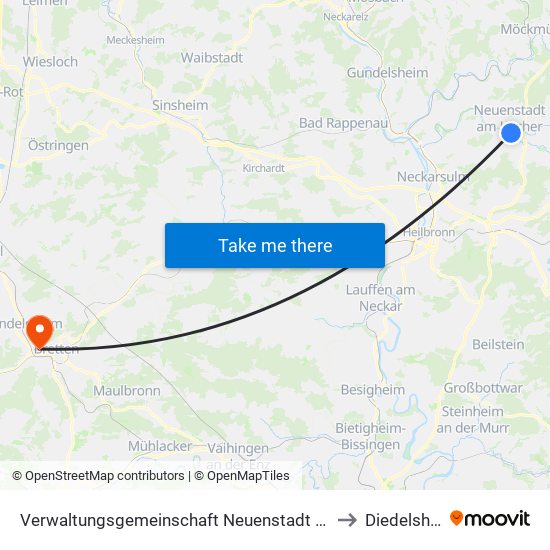 Verwaltungsgemeinschaft Neuenstadt am Kocher to Diedelsheim map