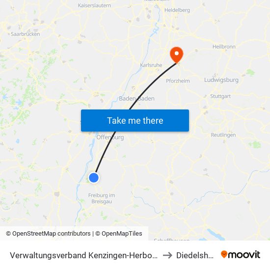 Verwaltungsverband Kenzingen-Herbolzheim to Diedelsheim map