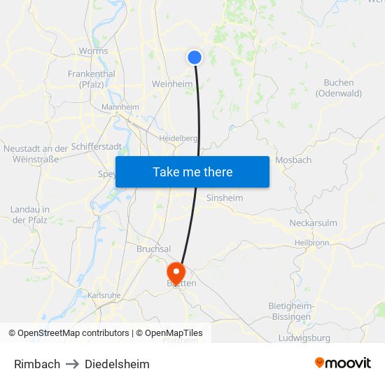 Rimbach to Diedelsheim map