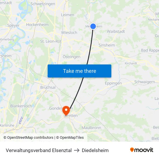 Verwaltungsverband Elsenztal to Diedelsheim map