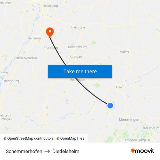 Schemmerhofen to Diedelsheim map