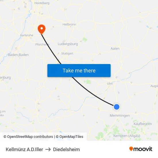 Kellmünz A.D.Iller to Diedelsheim map