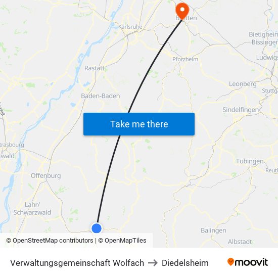 Verwaltungsgemeinschaft Wolfach to Diedelsheim map