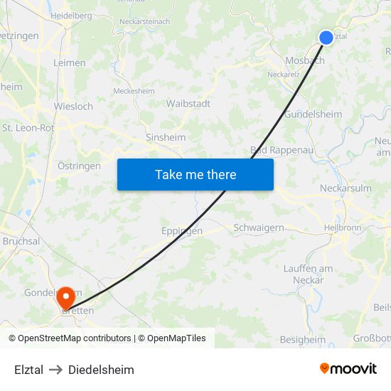 Elztal to Diedelsheim map