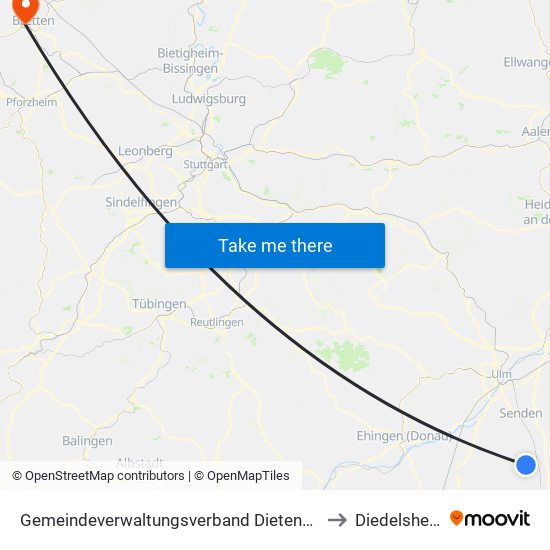 Gemeindeverwaltungsverband Dietenheim to Diedelsheim map