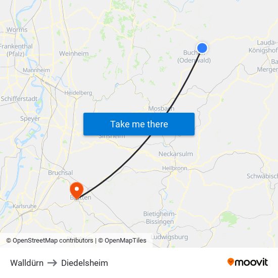 Walldürn to Diedelsheim map