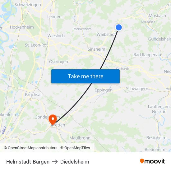 Helmstadt-Bargen to Diedelsheim map