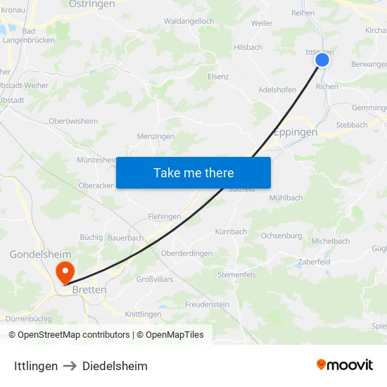 Ittlingen to Diedelsheim map