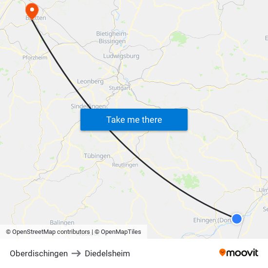 Oberdischingen to Diedelsheim map